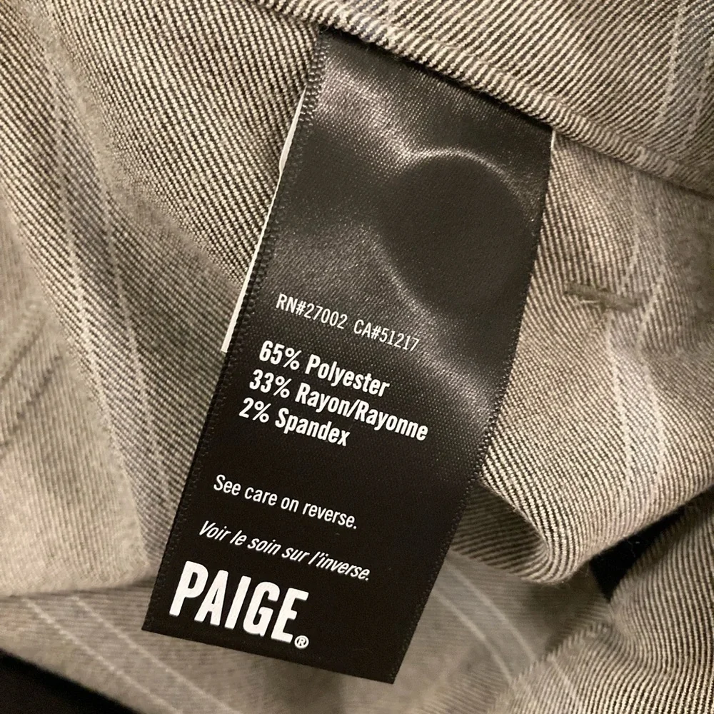 PAIGE Stafford Tapered Pinstripe Trousers Oyster Shell Size 31